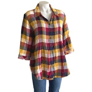 3/$25‎ Christopher & Banks Petite XL Plaid Button Down Shirt 3/4 Roll Tab Cotton